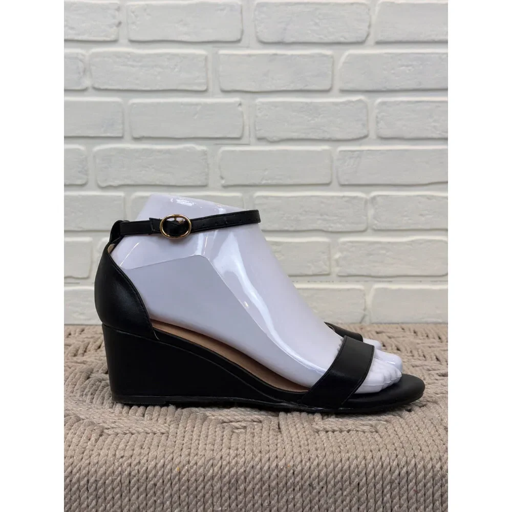 Didifu Ankle Strap Wedge Sandals Black Open Toe Size 5